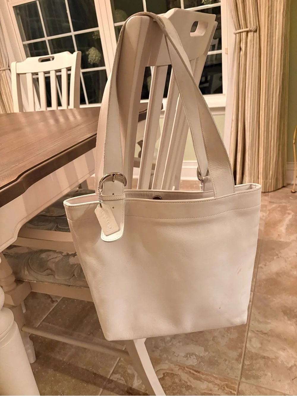 Classic Coach White Leather Tote Bag